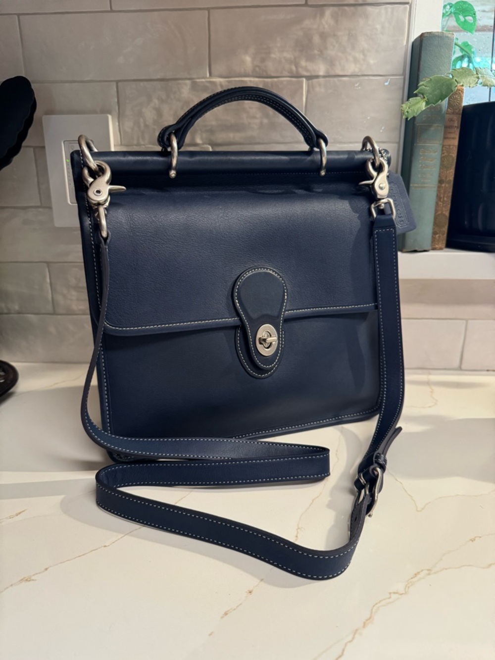 Vintage Coach Willis Royal Blue Nickel Hardware Turnlock